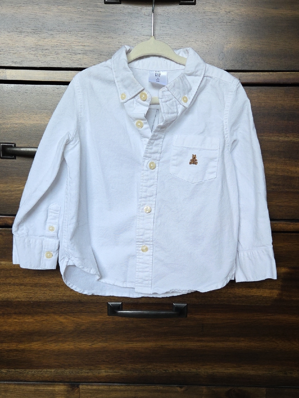 Boys 3T White Button-Down Shirt with Bear Embroidery